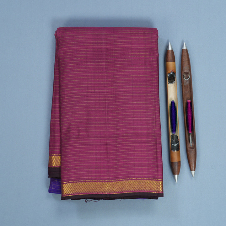 Hayagrivas Handloom Purplish-Blue Kanjivaram Silk Saree with Magenta Border KBF632G3-3