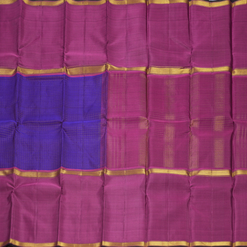 Hayagrivas Handloom Purplish-Blue Kanjivaram Silk Saree with Magenta Border KBF632G3-3