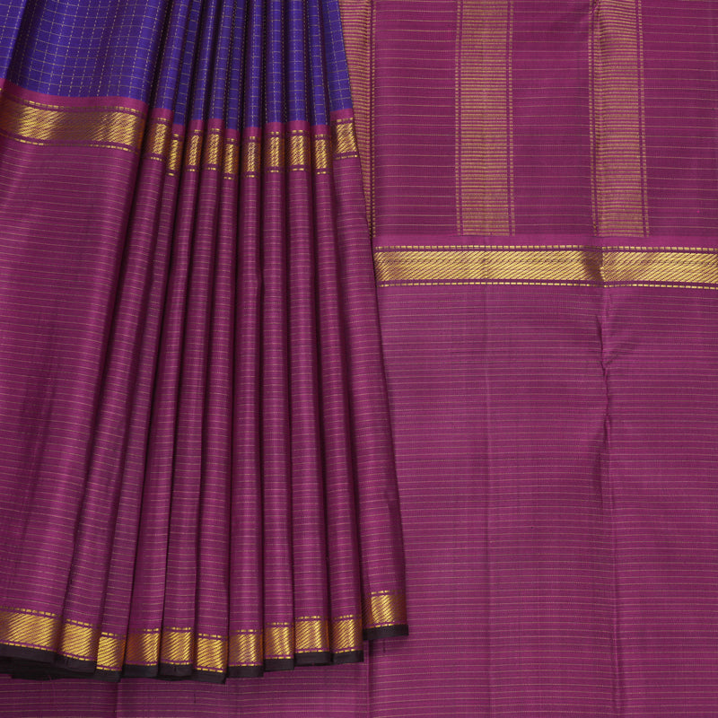 Hayagrivas Handloom Purplish-Blue Kanjivaram Silk Saree with Magenta Border KBF632G3-3