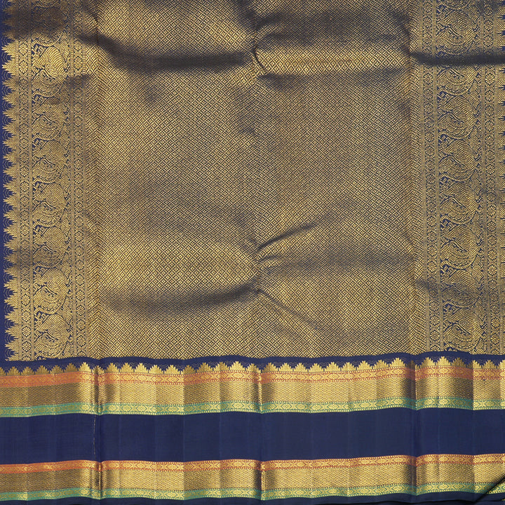 Hayagrivas Handloom Peach Pink Kanjivaram Silk Saree with Navy Blue Border KBF633G13-1