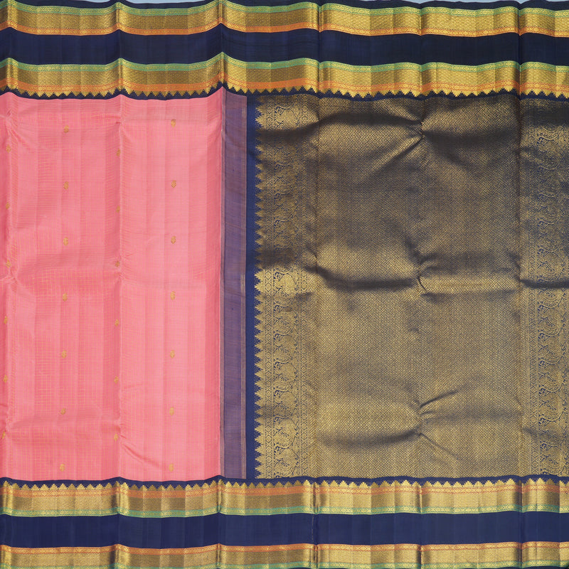 Hayagrivas Handloom Peach Pink Kanjivaram Silk Saree with Navy Blue Border KBF633G13-1