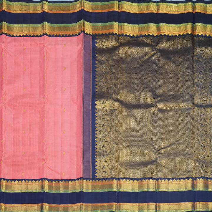 Hayagrivas Handloom Peach Pink Kanjivaram Silk Saree with Navy Blue Border KBF633G13-1
