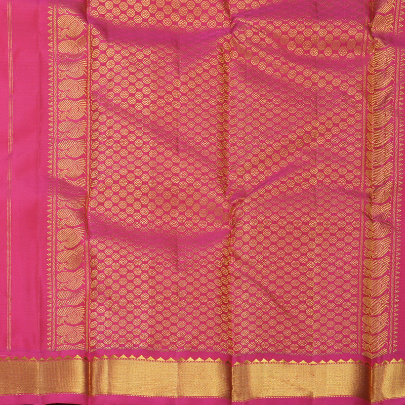 Hayagrivas Handloom Yellow &amp; Mustard Checks Kanjivaram Silk Saree with Pink Border KBF633G3-2
