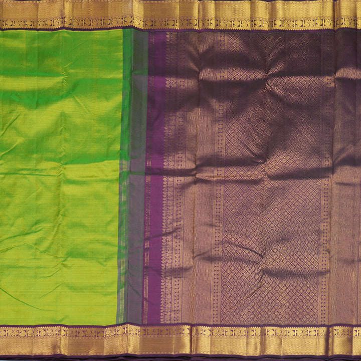 Hayagrivas Handloom Fluorescent Green Kanjivaram Silk Saree with Purple Border KBF633G4-1
