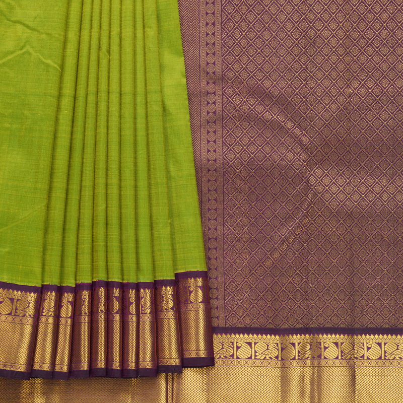 Hayagrivas Handloom Fluorescent Green Kanjivaram Silk Saree with Purple Border KBF633G4-1