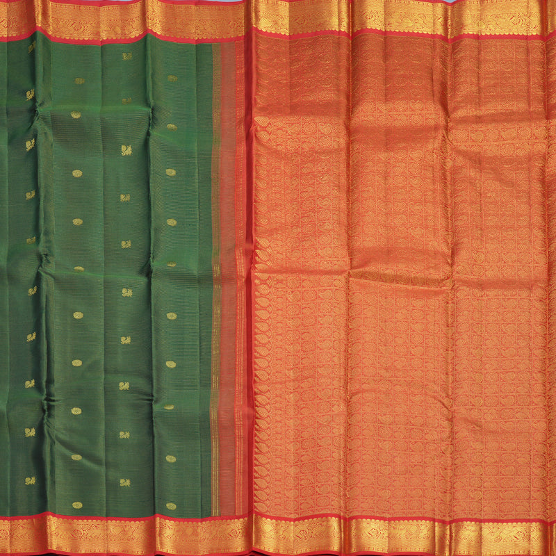 Hayagrivas Handloom Bottle Green Kanjivaram Silk Saree with Red Border KBF633G5-1