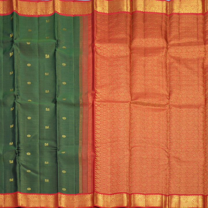 Hayagrivas Handloom Bottle Green Kanjivaram Silk Saree with Red Border KBF633G5-1