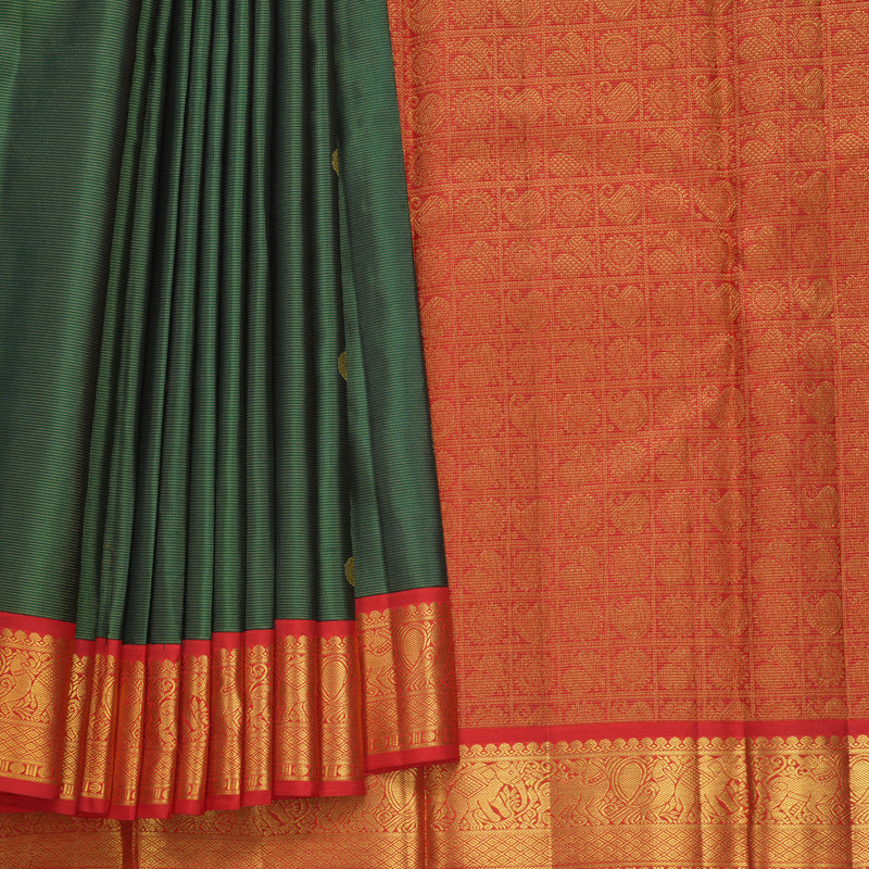 Hayagrivas Handloom Bottle Green Kanjivaram Silk Saree with Red Border KBF633G5-1