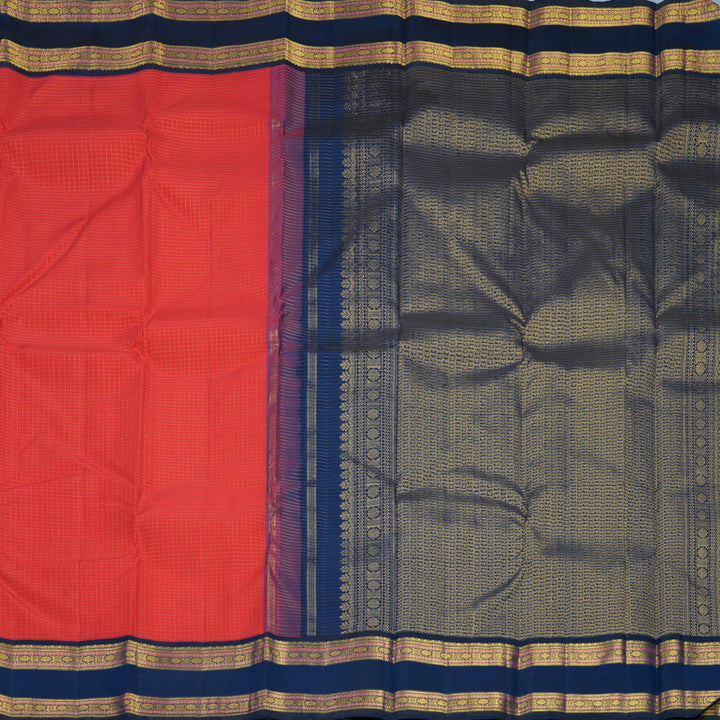 Hayagrivas Handloom Red Kanjivaram Silk Saree with Deep Peacock Blue Border KBF633G7-2