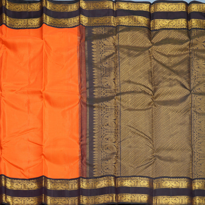 Hayagrivas Handloom Orange Kanjivaram Silk Saree with Deep Wine Border KBF633G9-1