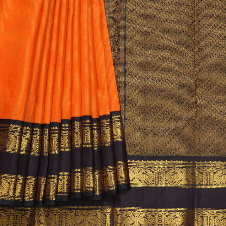 Hayagrivas Handloom Orange Kanjivaram Silk Saree with Deep Wine Border KBF633G9-1