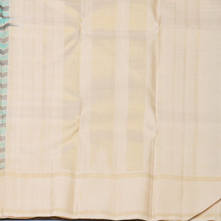 Hayagrivas Handloom Teal &amp; Black Checks Kanjivaram Silk Saree with Ivory Border KBF638G1-1