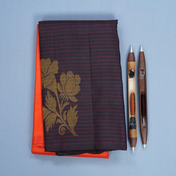 Hayagrivas Handloom Reddish-Orange Kanjivaram Silk Saree with Nagapazham Border KBF638G10-1