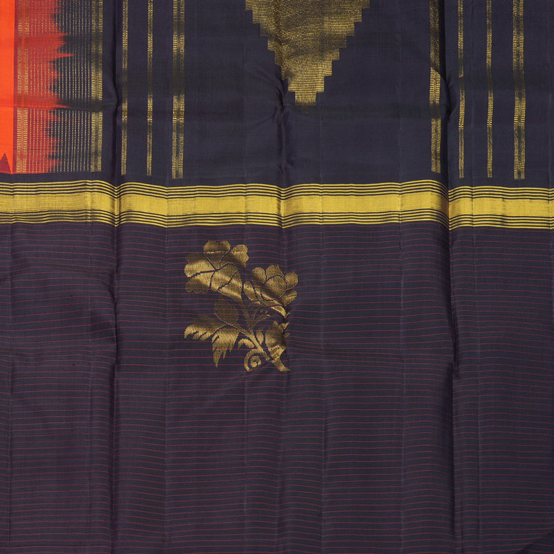 Hayagrivas Handloom Reddish-Orange Kanjivaram Silk Saree with Nagapazham Border KBF638G10-1