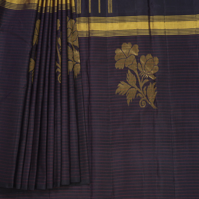 Hayagrivas Handloom Reddish-Orange Kanjivaram Silk Saree with Nagapazham Border KBF638G10-1