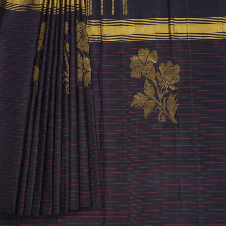 Hayagrivas Handloom Reddish-Orange Kanjivaram Silk Saree with Nagapazham Border KBF638G10-1