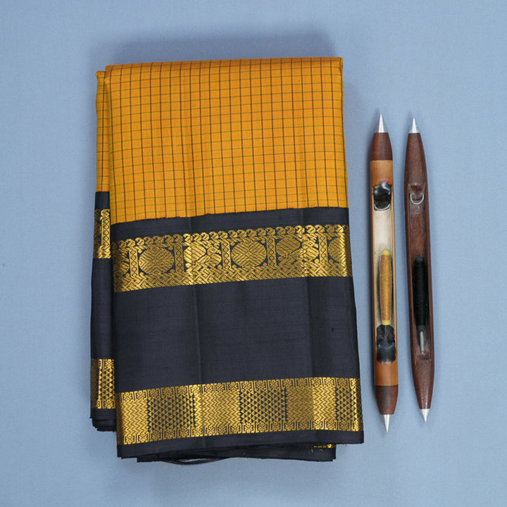 Hayagrivas Handloom Mustard Yellow Kanjivaram Silk Saree with Kanchana Brown Border KBF638G2-1