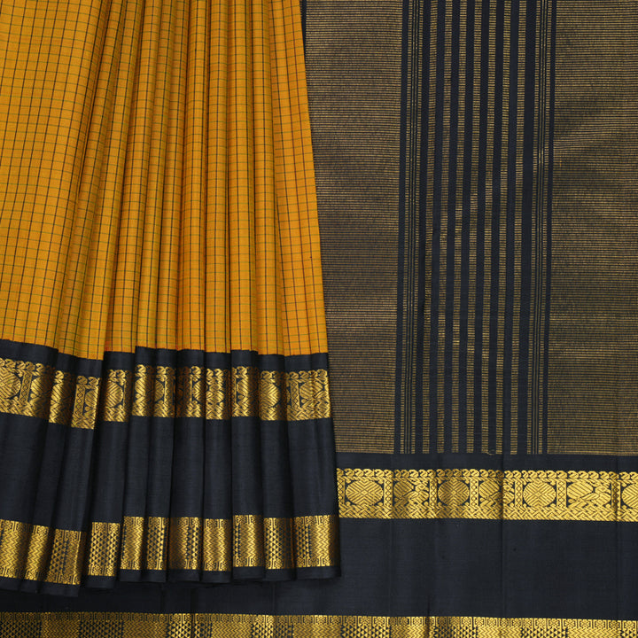 Hayagrivas Handloom Mustard Yellow Kanjivaram Silk Saree with Kanchana Brown Border KBF638G2-1