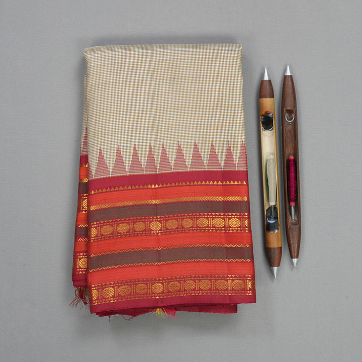 Hayagrivas Handloom White &amp; Beige (Zasa Zasa Kattam) Kanjivaram Silk Saree KBF638G2-2