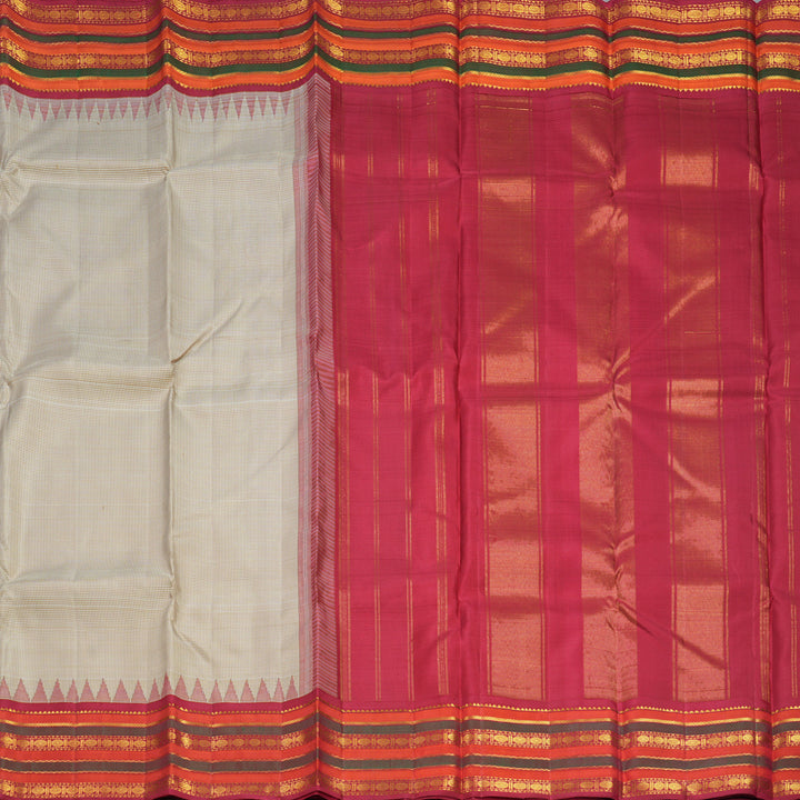 Hayagrivas Handloom White &amp; Beige (Zasa Zasa Kattam) Kanjivaram Silk Saree KBF638G2-2