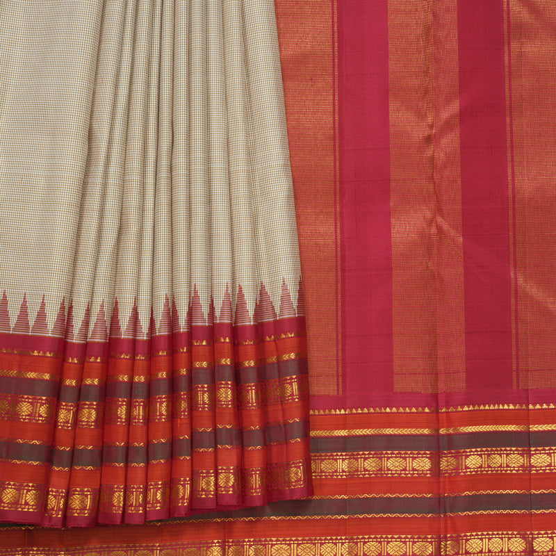 Hayagrivas Handloom White &amp; Beige (Zasa Zasa Kattam) Kanjivaram Silk Saree KBF638G2-2