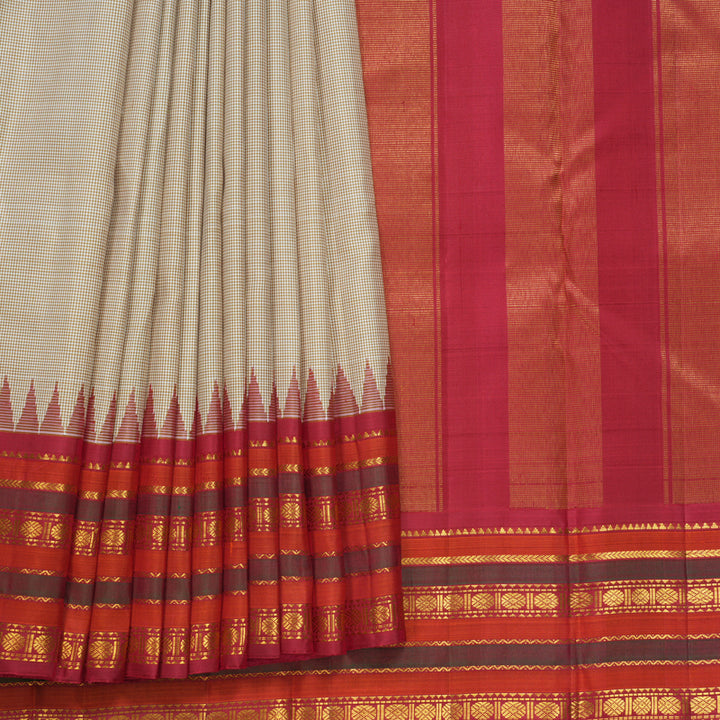 Hayagrivas Handloom White &amp; Beige (Zasa Zasa Kattam) Kanjivaram Silk Saree KBF638G2-2