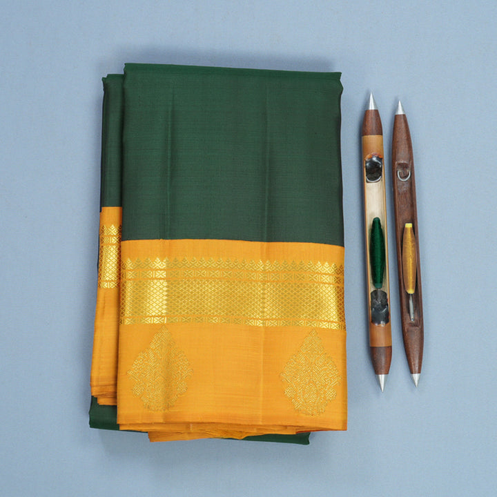 Hayagrivas Handloom Bottle Green Kanjivaram Silk Saree with Mustard Yellow Border KBF638G2-3