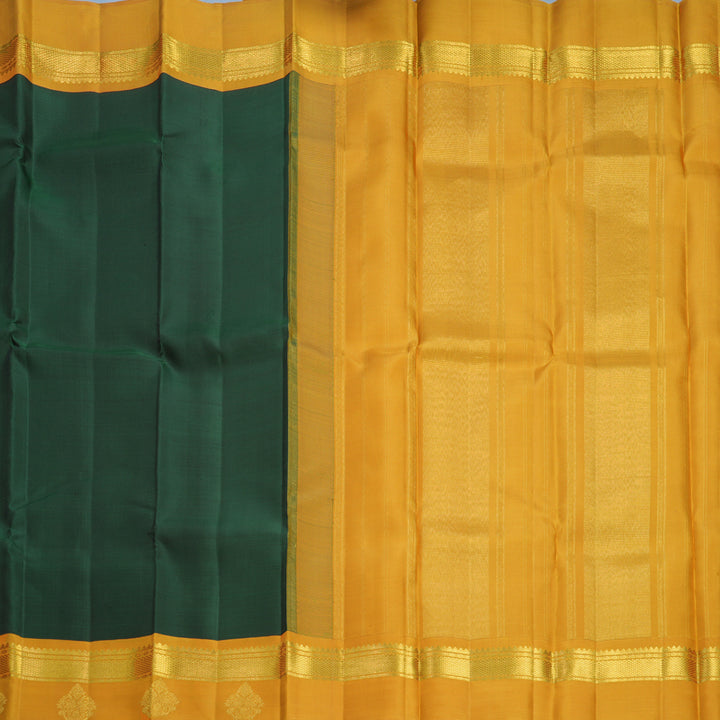 Hayagrivas Handloom Bottle Green Kanjivaram Silk Saree with Mustard Yellow Border KBF638G2-3