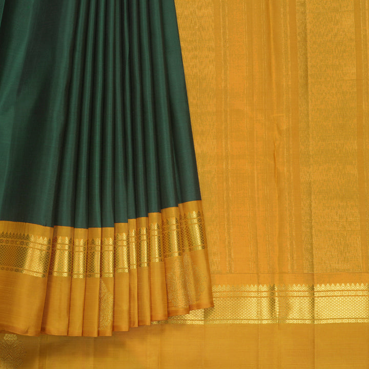 Hayagrivas Handloom Bottle Green Kanjivaram Silk Saree with Mustard Yellow Border KBF638G2-3