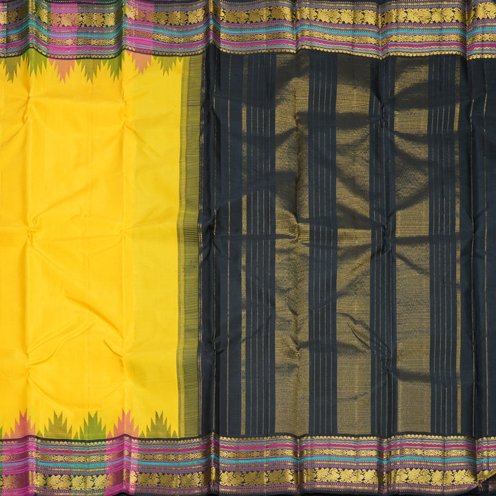 Hayagrivas Handloom Yellow Kanjivaram Silk Saree with Multicolour Border KBF638G2-4