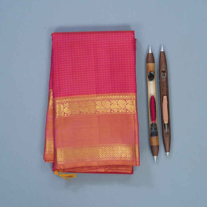 Hayagrivas Handloom Pink Kanjivaram Silk Saree with Orange Border KBF638G3-1
