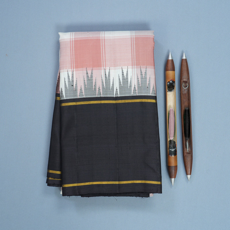 Hayagrivas Handloom Peach &amp; White Checks Kanjivaram Silk Saree with Kanchana Brown Border KBF638G4-2