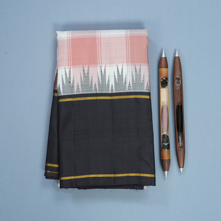 Hayagrivas Handloom Peach &amp; White Checks Kanjivaram Silk Saree with Kanchana Brown Border KBF638G4-2