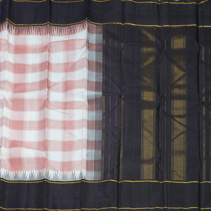 Hayagrivas Handloom Peach &amp; White Checks Kanjivaram Silk Saree with Kanchana Brown Border KBF638G4-2