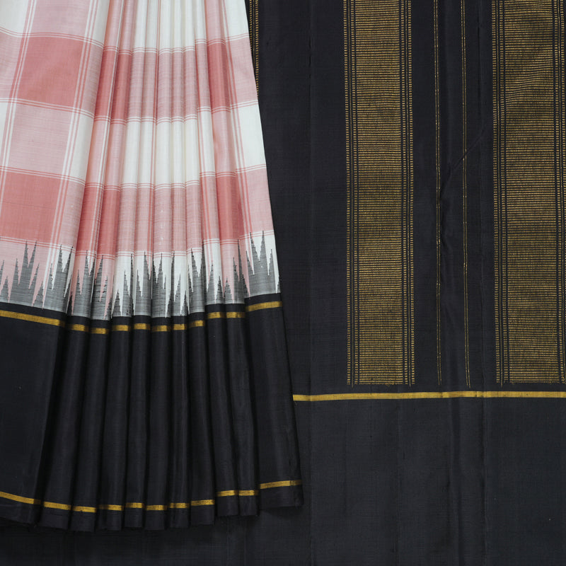 Hayagrivas Handloom Peach &amp; White Checks Kanjivaram Silk Saree with Kanchana Brown Border KBF638G4-2