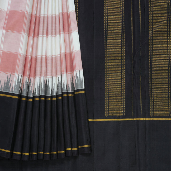 Hayagrivas Handloom Peach &amp; White Checks Kanjivaram Silk Saree with Kanchana Brown Border KBF638G4-2