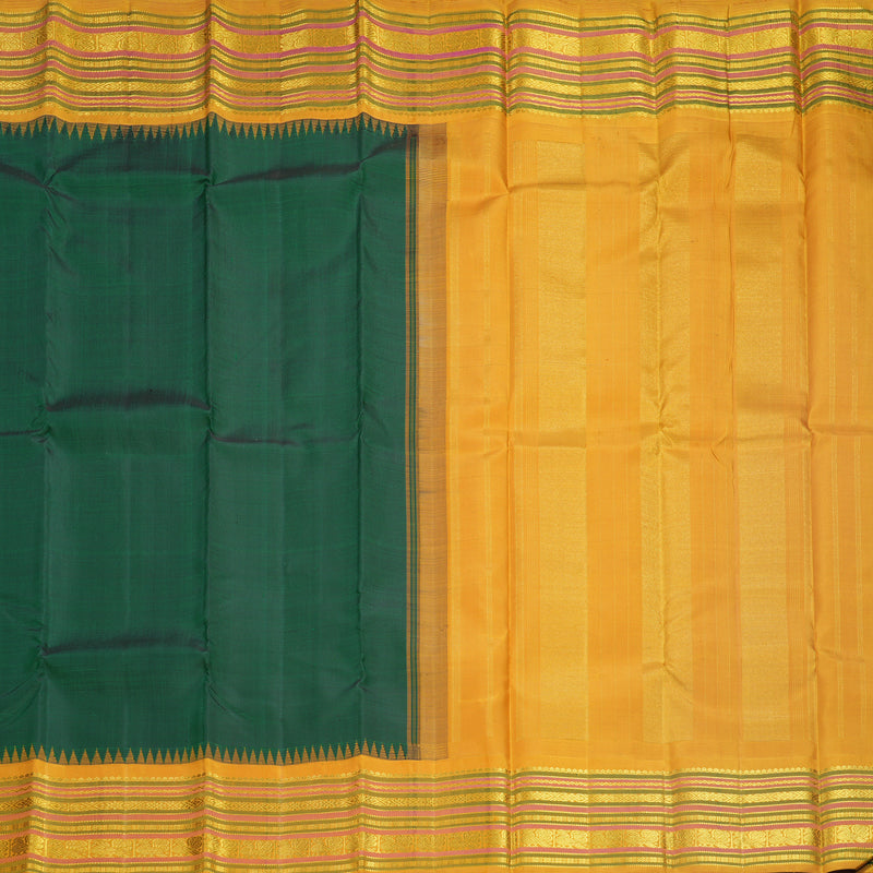 Hayagrivas Handloom Bottle Green Kanjivaram Silk Saree with Mustard Yellow Border KBF638G5-1