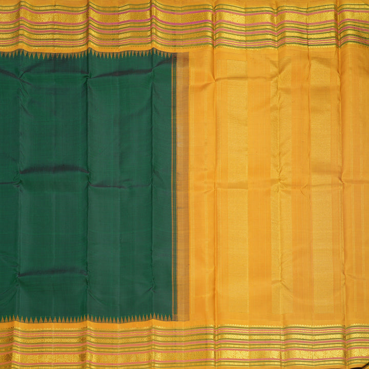 Hayagrivas Handloom Bottle Green Kanjivaram Silk Saree with Mustard Yellow Border KBF638G5-1