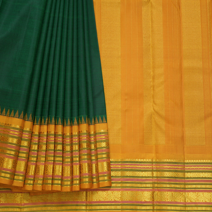 Hayagrivas Handloom Bottle Green Kanjivaram Silk Saree with Mustard Yellow Border KBF638G5-1