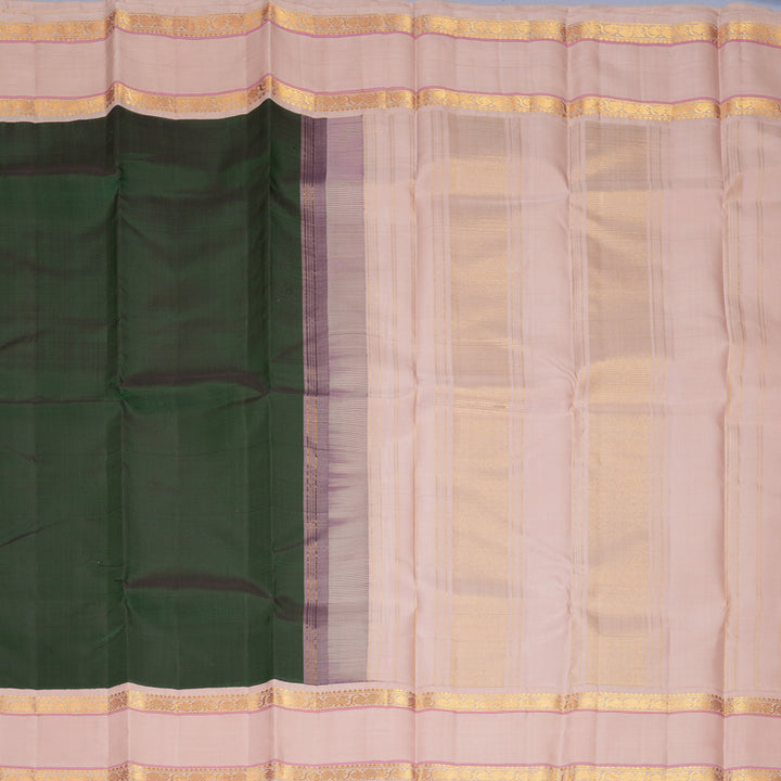 Hayagrivas Handloom Bottle Green Kanjivaram Silk Saree with Pastel Pink Border KBF638G7-1
