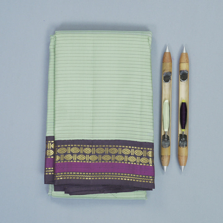 Hayagrivas Handloom Pastel Green Kanjivaram Silk Saree with Nagapazham Border KBF638G7-2