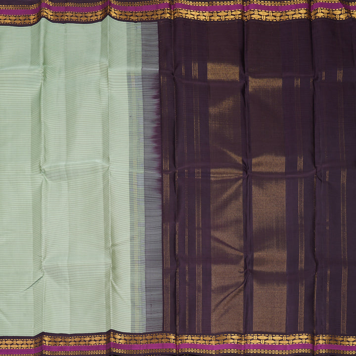 Hayagrivas Handloom Pastel Green Kanjivaram Silk Saree with Nagapazham Border KBF638G7-2