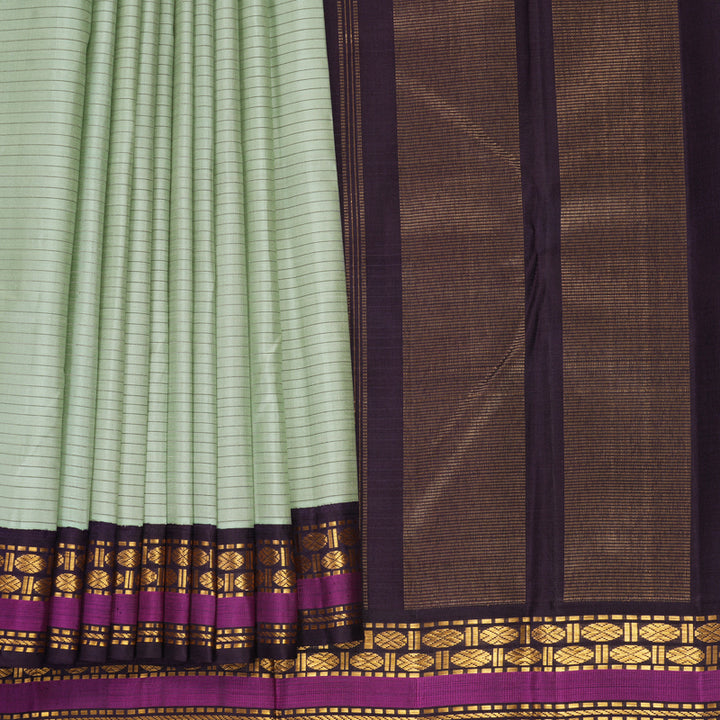 Hayagrivas Handloom Pastel Green Kanjivaram Silk Saree with Nagapazham Border KBF638G7-2