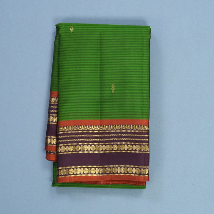 Hayagrivas Handloom Olive Green Kanjivaram Silk Saree with Plum Purple Border KBF644G1-12