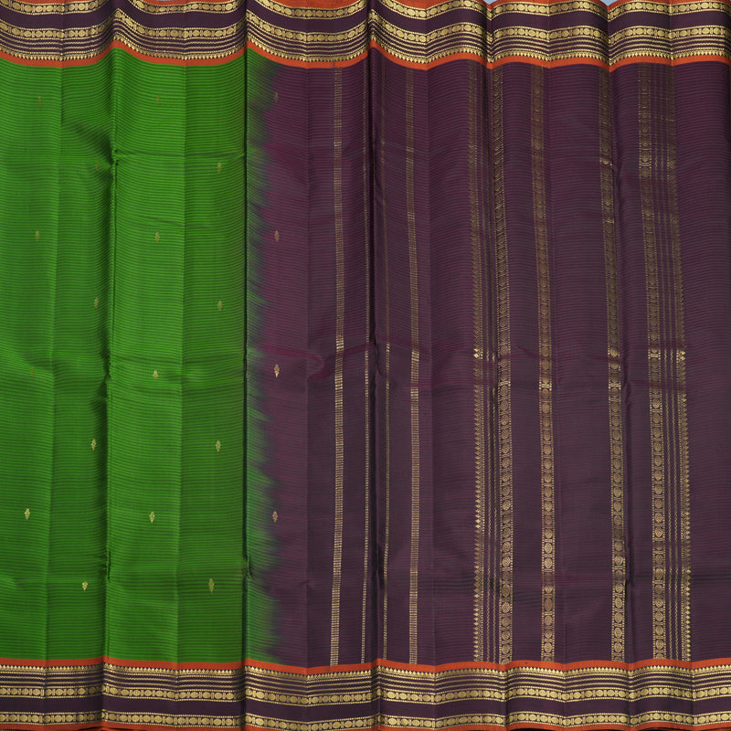 Hayagrivas Handloom Olive Green Kanjivaram Silk Saree with Plum Purple Border KBF644G1-12