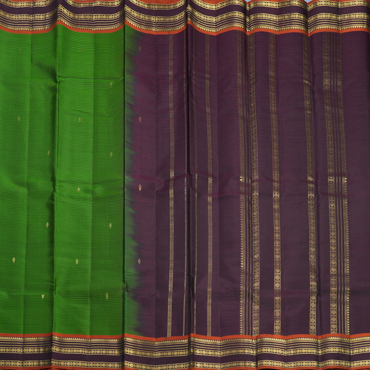 Hayagrivas Handloom Olive Green Kanjivaram Silk Saree with Plum Purple Border KBF644G1-12