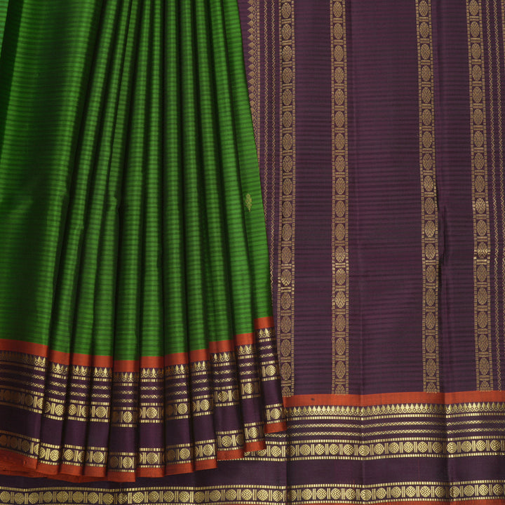 Hayagrivas Handloom Olive Green Kanjivaram Silk Saree with Plum Purple Border KBF644G1-12