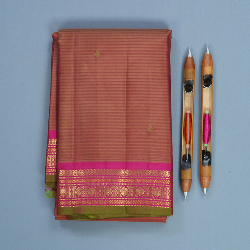 Hayagrivas Handloom Rust Orange Kanjivaram Silk Saree with Pink Border KBF644G1-2