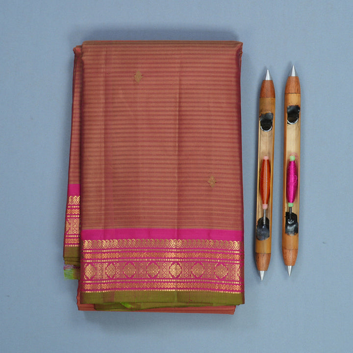 Hayagrivas Handloom Rust Orange Kanjivaram Silk Saree with Pink Border KBF644G1-2
