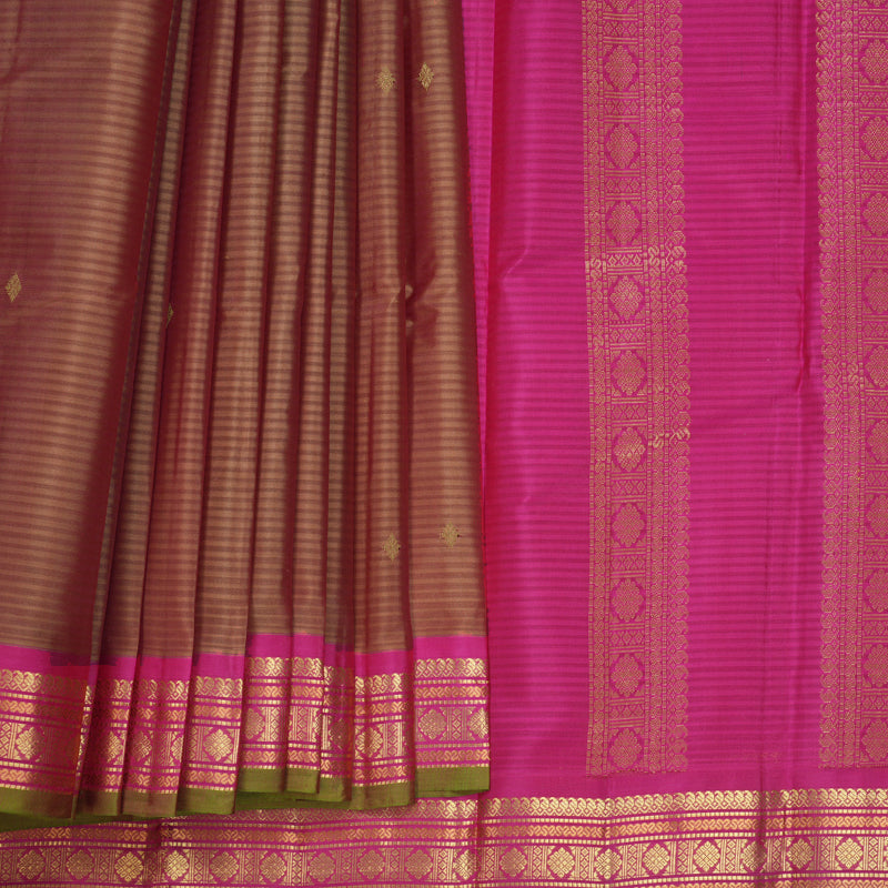 Hayagrivas Handloom Rust Orange Kanjivaram Silk Saree with Pink Border KBF644G1-2